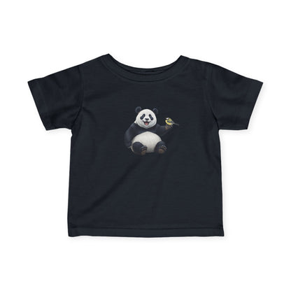 Fröhlicher Panda mit Kohlmeise Vogel Tiermotiv T-Shirt für Babys und Kleinkinder