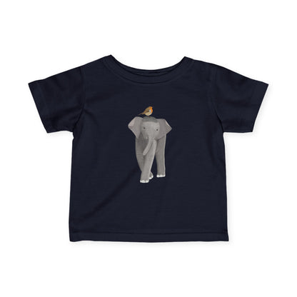 Süßes Elefant mit Rotkehlchen Vogel Tiermotiv T-Shirt für Babys und Kleinkinder