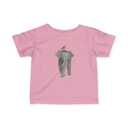 Süßes Elefant mit Rotkehlchen Vogel Tiermotiv T-Shirt für Babys und Kleinkinder