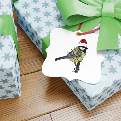 Kohlmeise Ornament aus Aluminium – Einzigartiger Christbaumschmuck mit Rotem Band