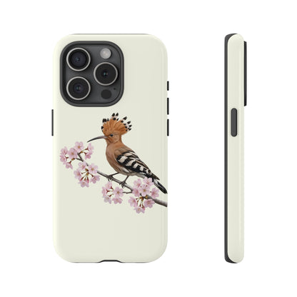 Wiedehopf Handyhülle in Cremeweiß | Florales Kirschblüten Vogel-Motiv für iPhone & Google Pixel
