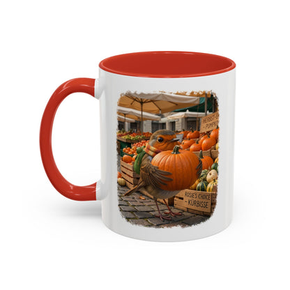 Premium Keramiktasse Rosi Rotkehlchen & der Riesen-Kürbis | 330 ml | Lustiges Geschenk für Vogelfreunde