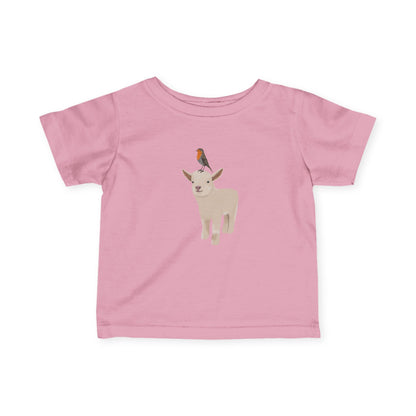 Süßes Lamm mit Rotkehlchen Vogel Tiermotiv T-Shirt für Babys und Kleinkinder