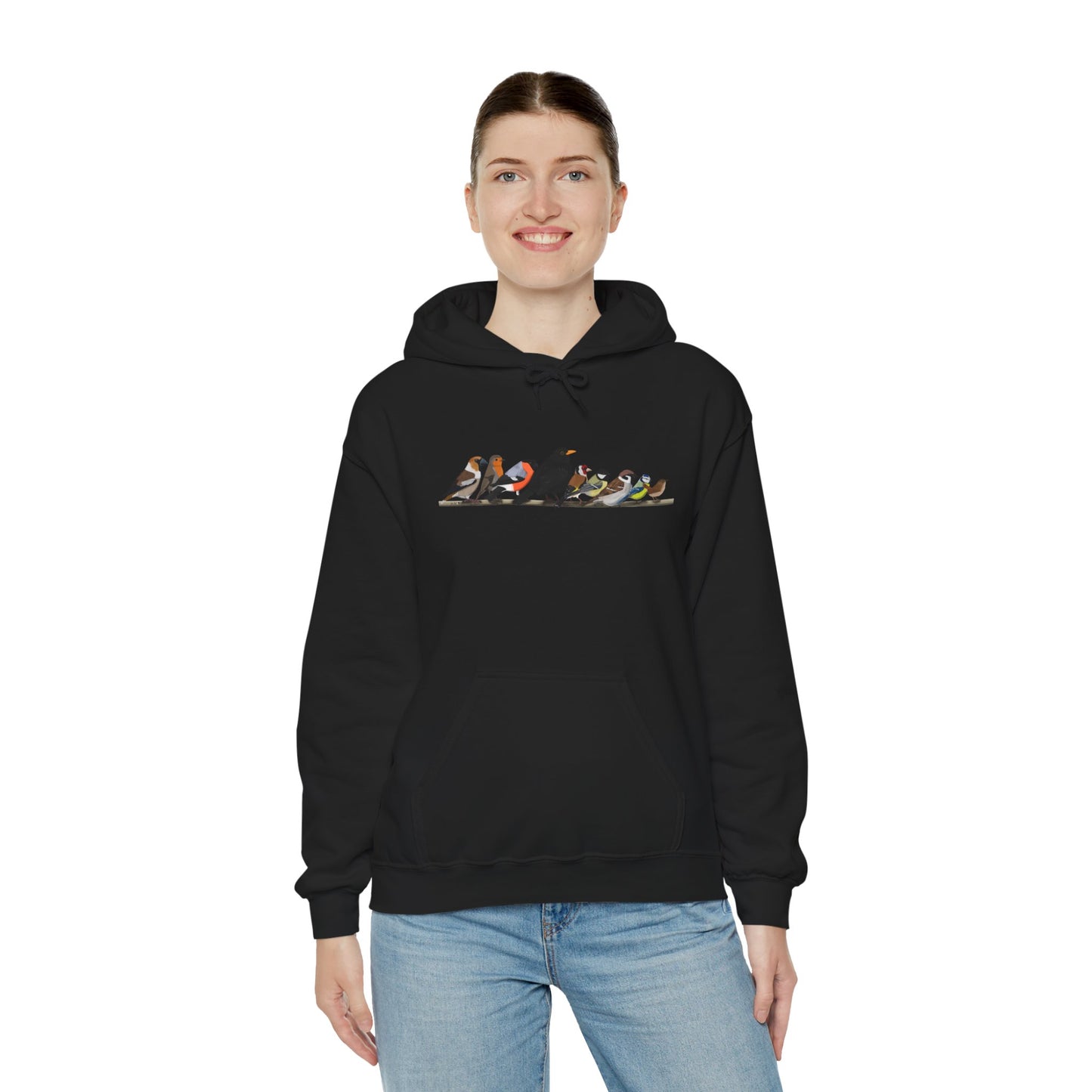 Vögel auf einem Ast Hoodie - Amsel Rotkehlchen Kohlmeise Stieglitz Kapuzenpullover für Vogelbeobachter & Naturliebhaber