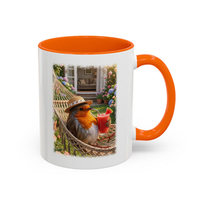 Tasse mit Rotkehlchen Motiv Rosi in der Hängematte für Vogelfreunde