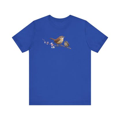Zaunkönig & Jungvogel T-Shirt | Frühlingsblüten Vogelmotiv für Vogelbeobachter