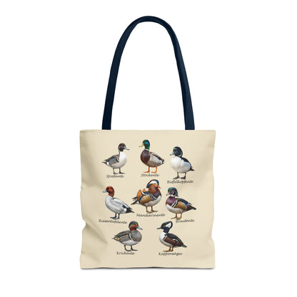 Enten-Arten Vogelkunde Stofftasche in Pergament-Beige | Shopper & Geschenk für Vogelbeobachter – Accessories, Tragetasche