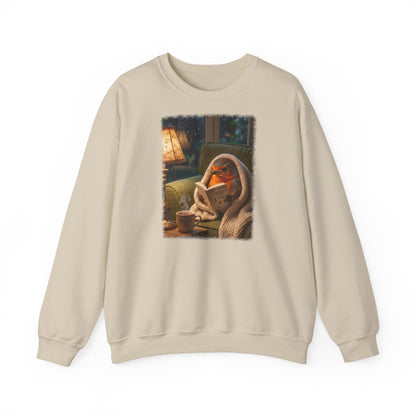 Gemütliches Rotkehlchen Sweatshirt mit Lese-Motiv | Süßer Vogel Pullover für Buchliebhaber