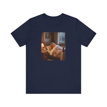 Süßes Rotkehlchen T-Shirt im Bett mit Teddy | Kuscheliges Vogel-Motiv für Langschläfer