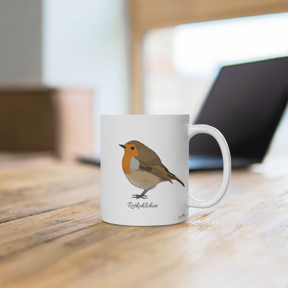 Rotkehlchen Vogel Tasse Weiß für Vogelbeobachter