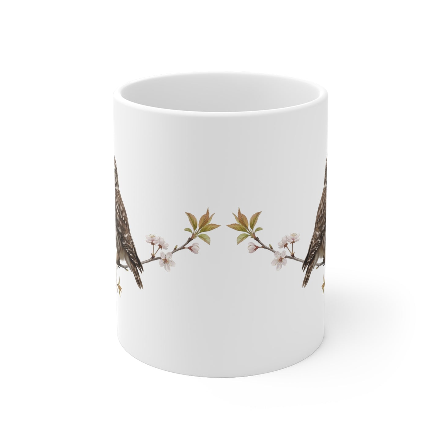 Steinkauz mit Ästling Premium Keramiktasse | Geschenk für Vogelbeobachter