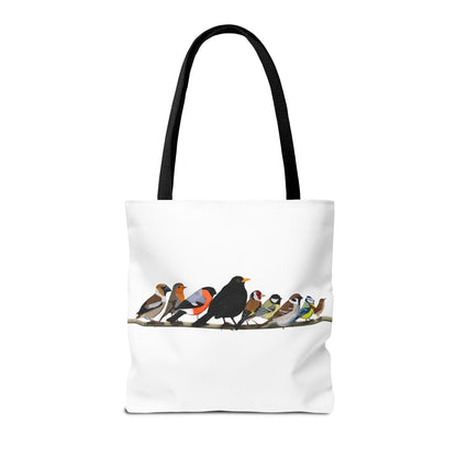 Gartenvögel auf einem Ast Tragetasche 40x40cm Amsel Rotkehlchen Zaunkönig Vogel Tasche