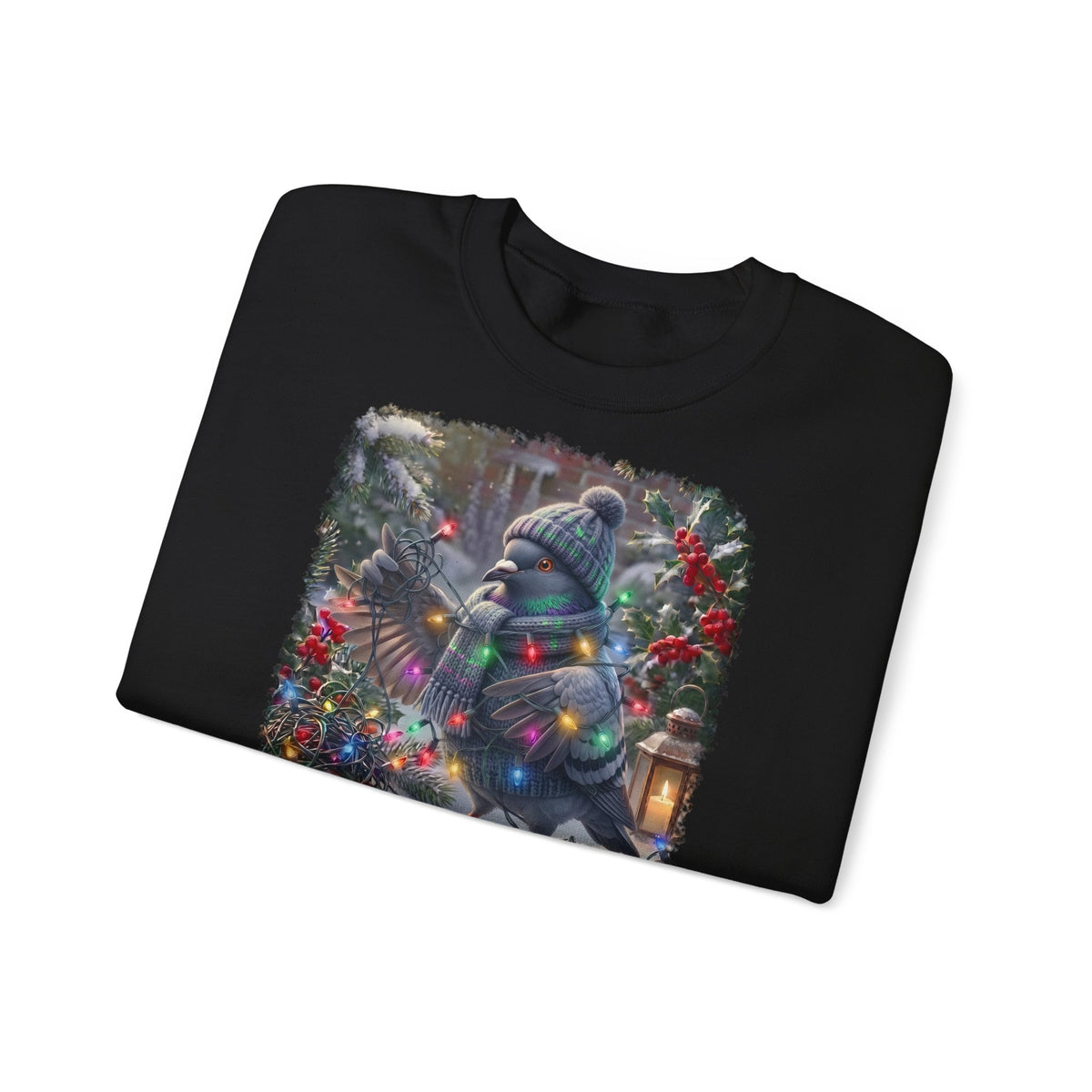 Premium Sweatshirt Taube und die Lichterkette im winterlichen Garten für Vogelfreunde