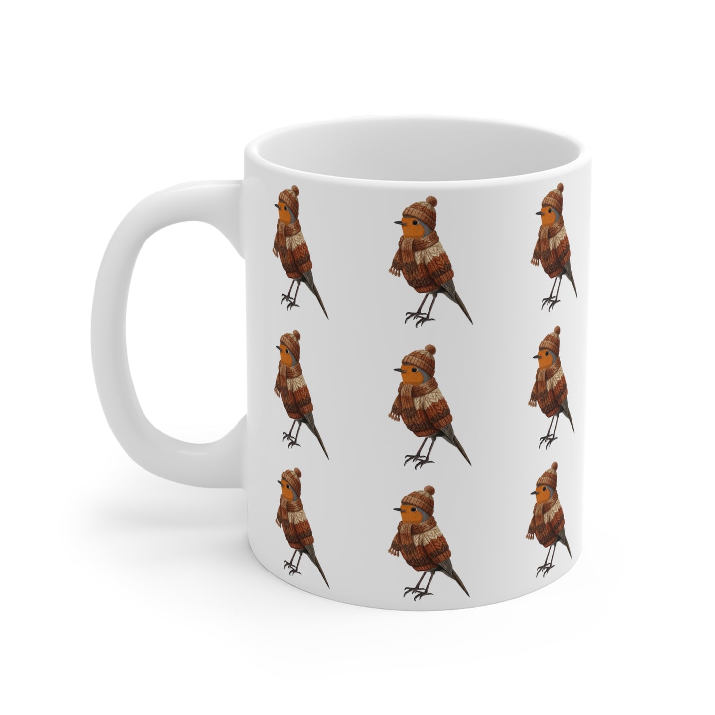 Rotkehlchen mit Strickmütze Weihnachtliche Tasse mit Vogelmotiv – Ideal für Kakao & Kaffee