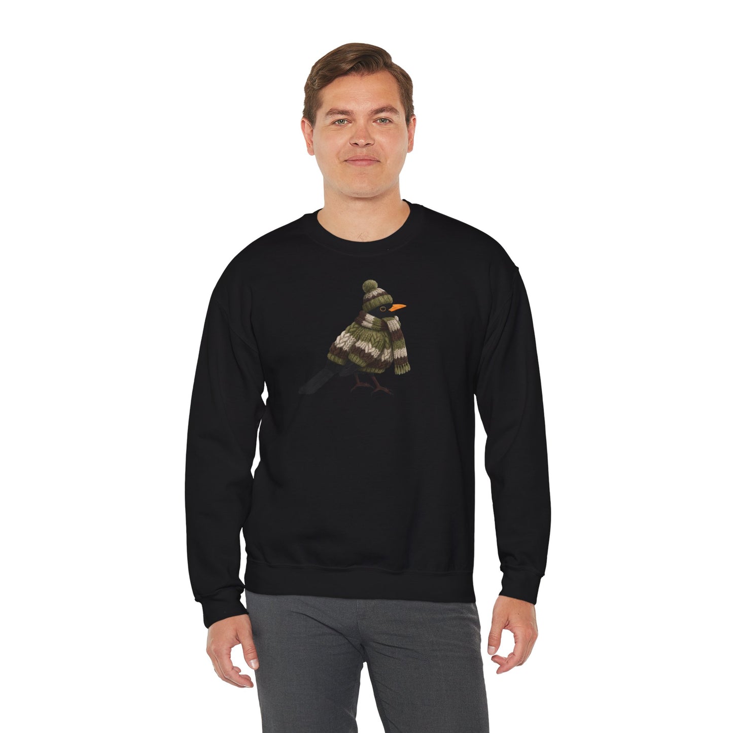 Amsel in Strick Weihnachts-Sweatshirt | Unisex Vogel Sweater für Vogelfreunde & Vogelbeobachter