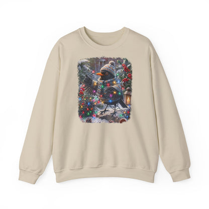 Premium Sweatshirt Amsel und die Lichterkette im winterlichen Garten für Vogelfreunde