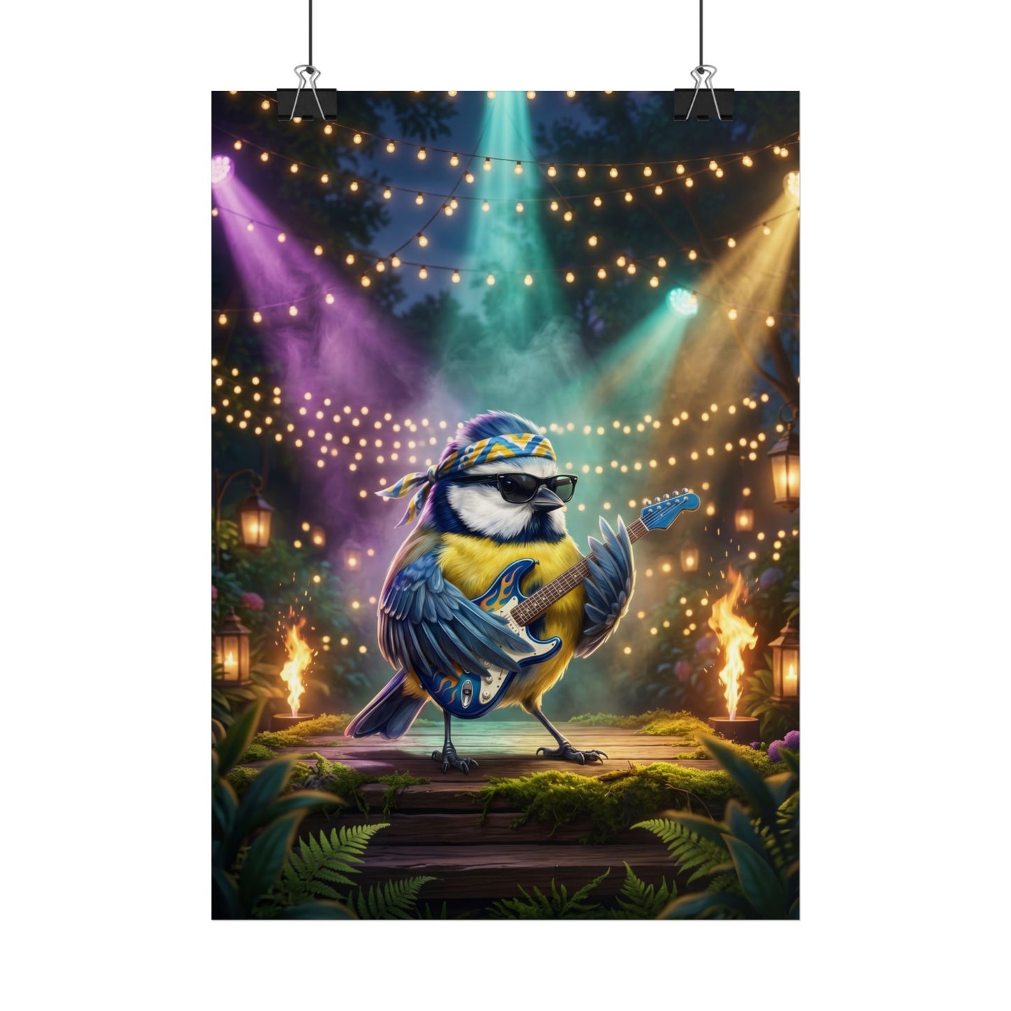 Bert Blaumeise auf der Bühne Wandbild - Kinderzimmer Poster Rockstar Vogel | Die Gartenvögel