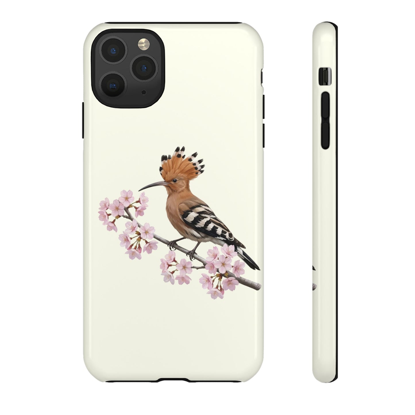 Wiedehopf Handyhülle in Cremeweiß | Florales Kirschblüten Vogel-Motiv für iPhone & Google Pixel – animal lover,
