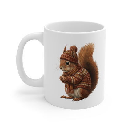 Eichhörnchen mit Strickpullover Weihnachtliche Tasse mit Tiermotiv – Ideal für Kakao & Kaffee