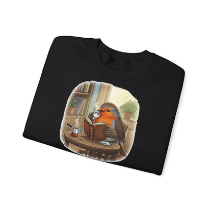 Rotkehlchen liest Bücher und trinkt Kaffee Vogel Sweatshirt für Vogelbeobachter