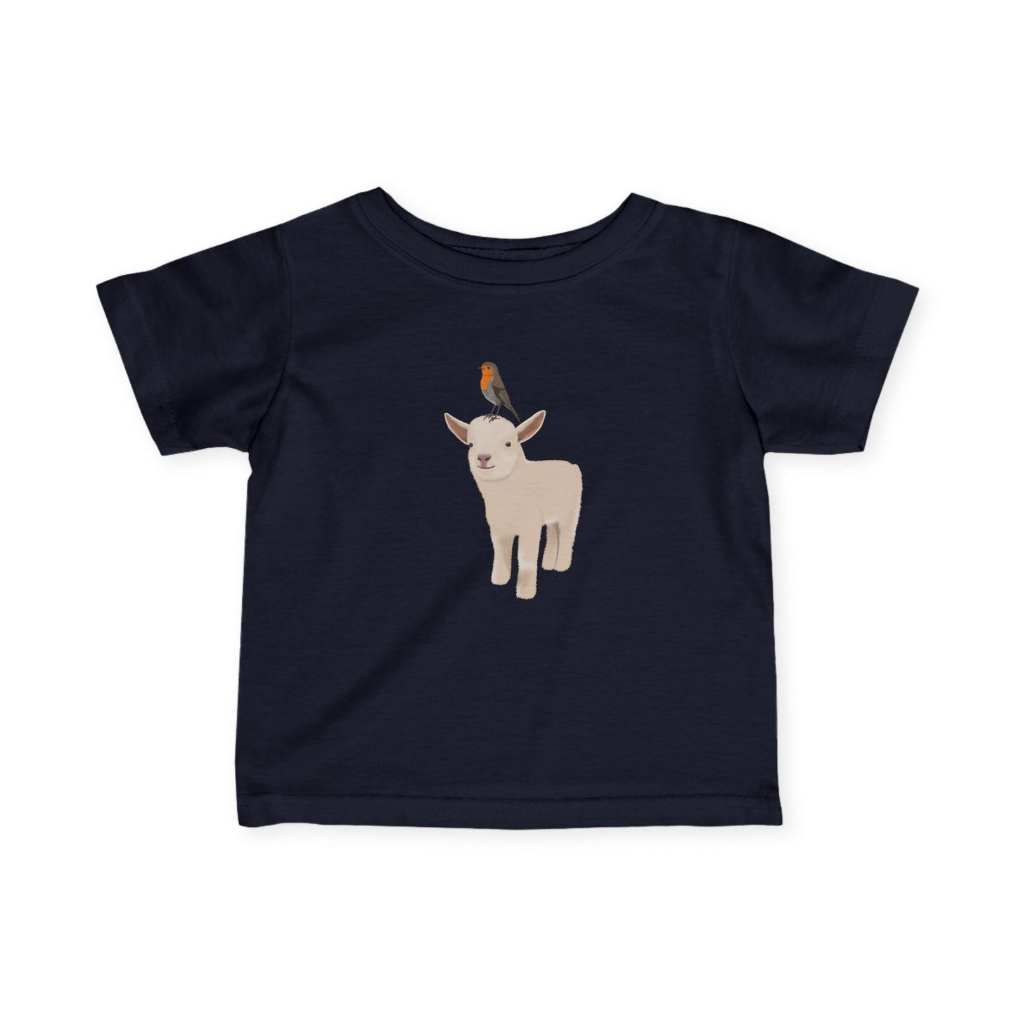 Süßes Lamm mit Rotkehlchen Vogel Tiermotiv T-Shirt für Babys und Kleinkinder