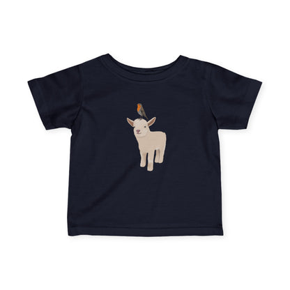 Süßes Lamm mit Rotkehlchen Vogel Tiermotiv T-Shirt für Babys und Kleinkinder