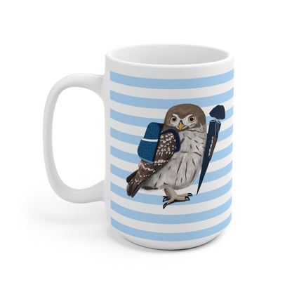 Eule Vogel Tasse als Geschenk zur Einschulung Blau Weiß