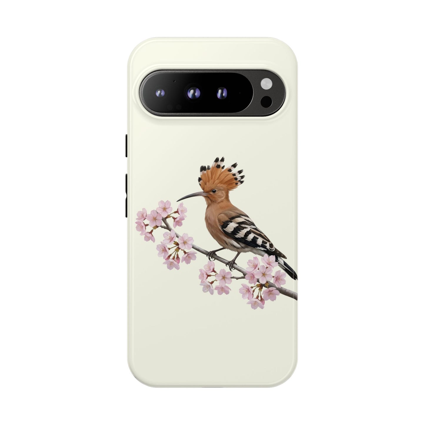 Wiedehopf Handyhülle in Cremeweiß | Florales Kirschblüten Vogel-Motiv für iPhone & Google Pixel