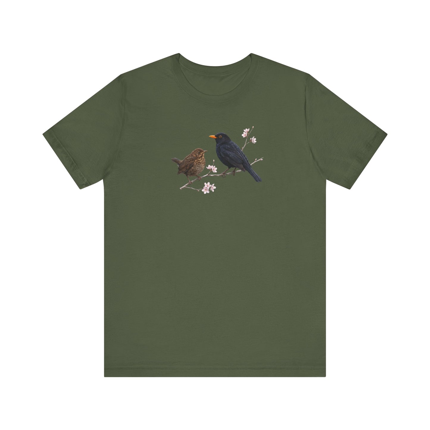 Amsel & Jungvogel T-Shirt | Frühlingsblüten Vogelmotiv für Vogelbeobachter