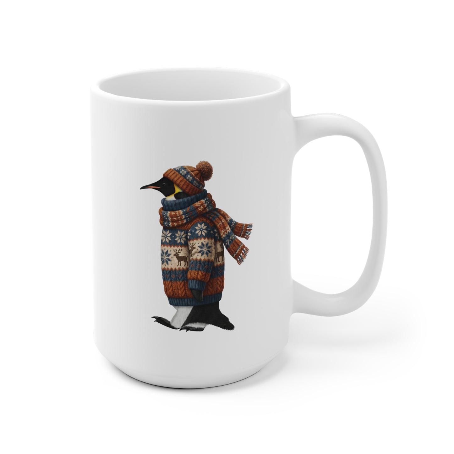 Pinguin mit Strickpullover Weihnachtliche Tasse mit Vogelmotiv – Ideal für Kakao & Kaffee