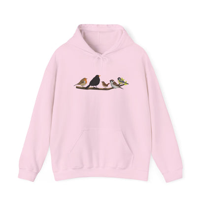 Vögel auf einem Ast Hoodie - Amsel Rotkehlchen Kohlmeise Kapuzenpullover für Vogelbeobachter & Naturliebhaber