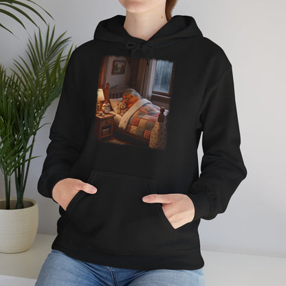 Süßes Rotkehlchen Hoodie im Bett mit Teddy | Kuscheliger Vogel Kapuzenpullover für Langschläfer