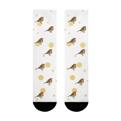 Rotkehlchen Vogel Socken mit Goldenen Punkten für Vogelfreunde & Vogelbeobachter Weiß – Accessories,