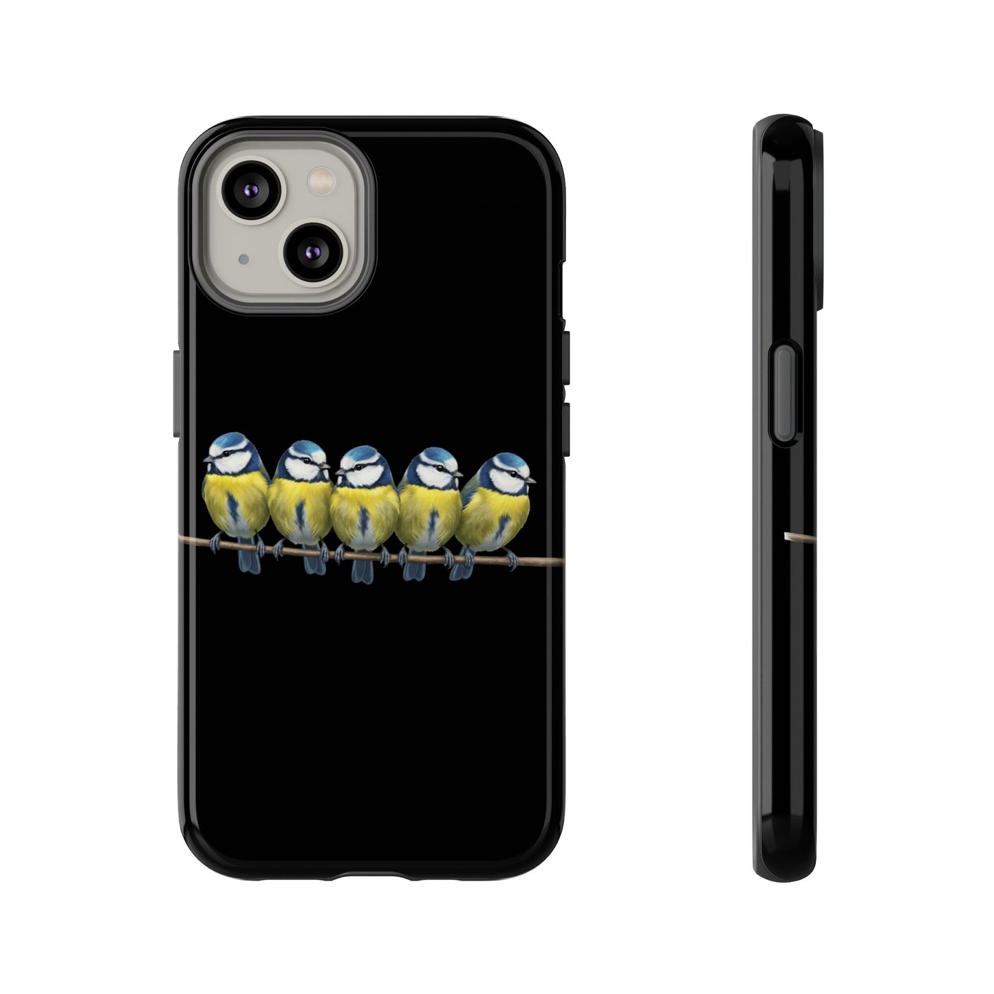 Blaumeisen auf einem Ast Premium Handyhülle – Doppelt Geschützt & Rundum Bedruckt Schwarz