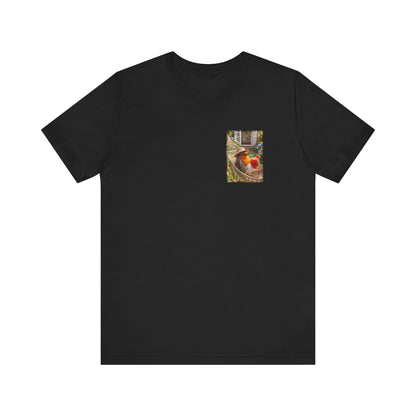 Rosi Rotkehlchen T-Shirt in der Hängematte für Vogelbeobachter und Gartenfreunde