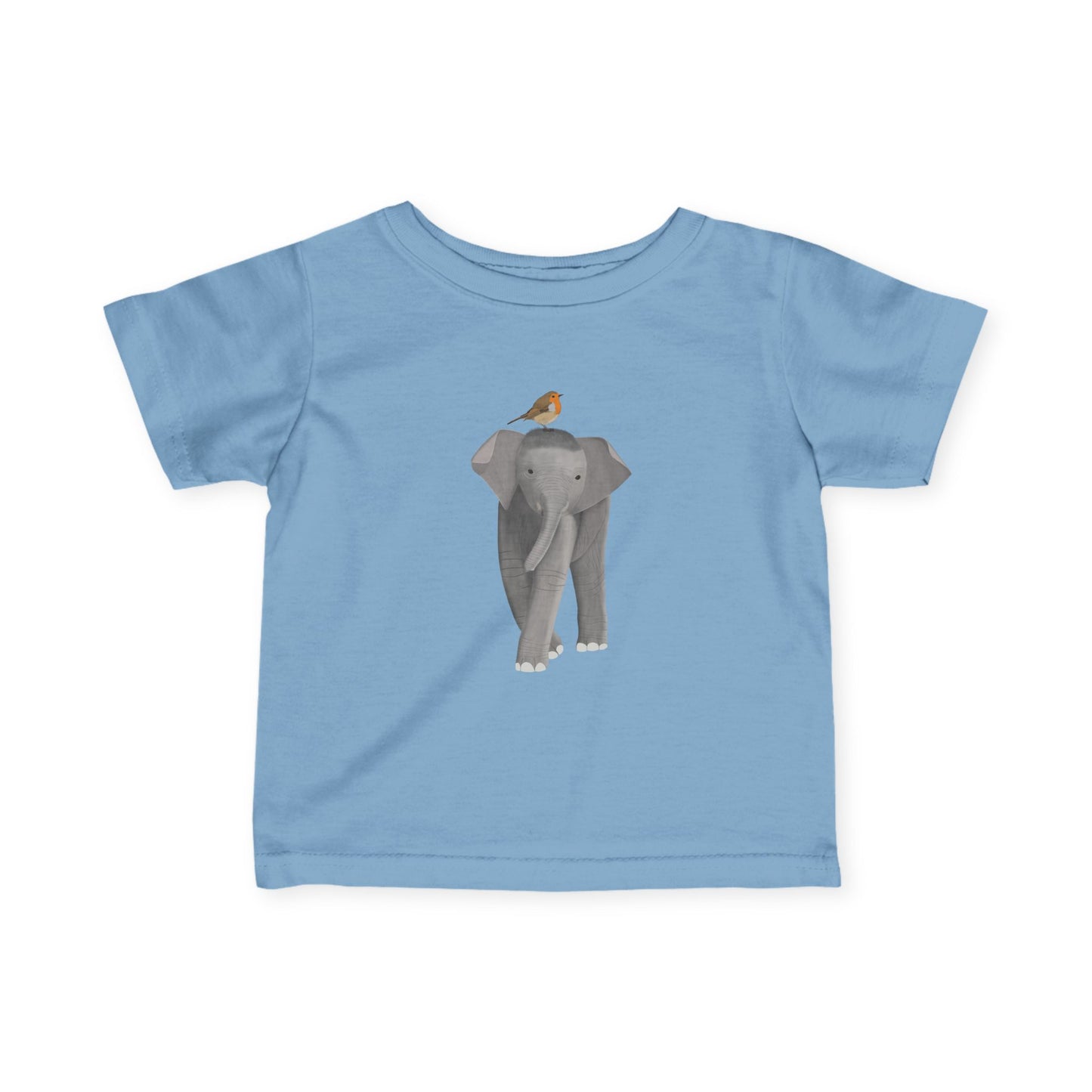 Süßes Elefant mit Rotkehlchen Vogel Tiermotiv T-Shirt für Babys und Kleinkinder