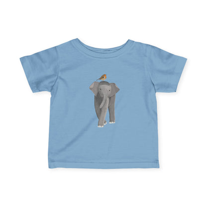 Süßes Elefant mit Rotkehlchen Vogel Tiermotiv T-Shirt für Babys und Kleinkinder