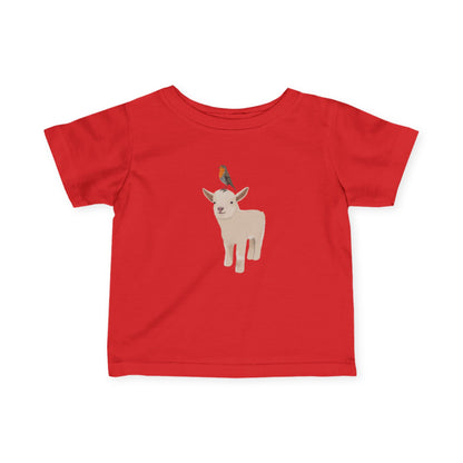 Süßes Lamm mit Rotkehlchen Vogel Tiermotiv T-Shirt für Babys und Kleinkinder