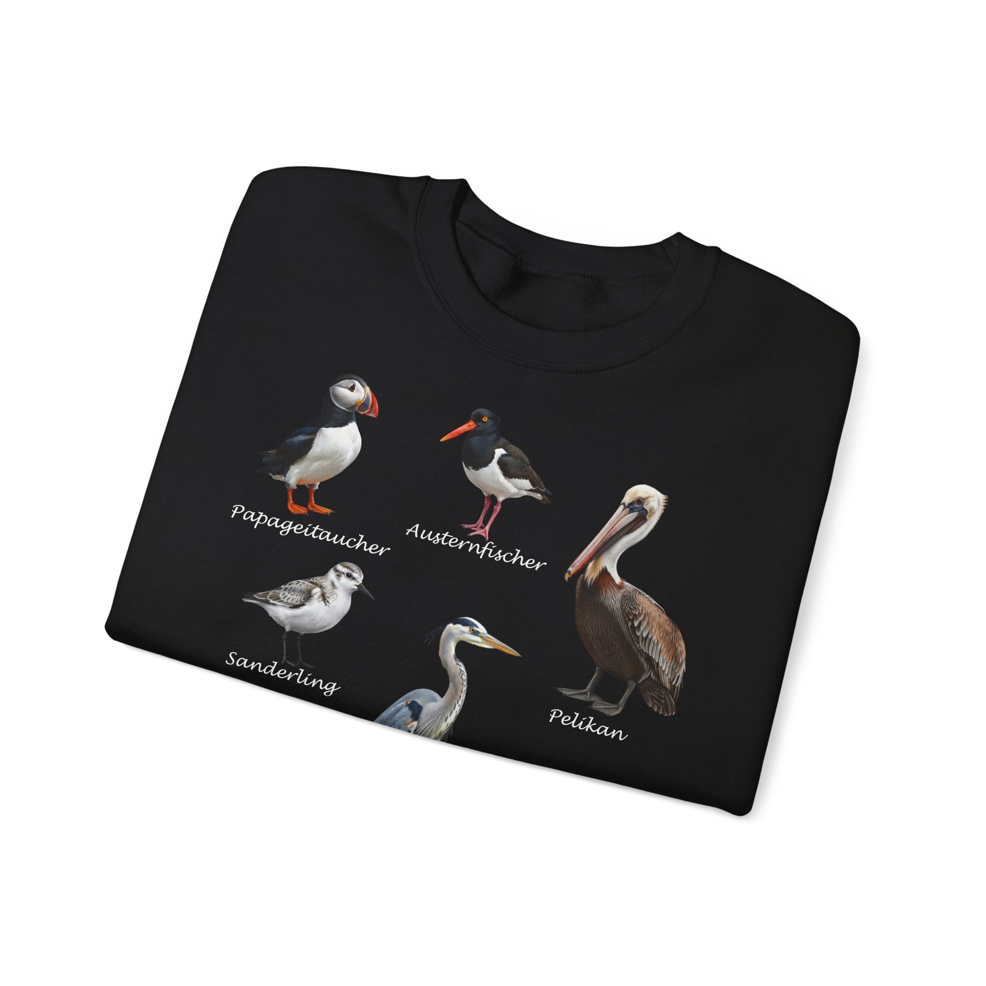 Papageitaucher und Möwe Sweatshirt Vogelmotiv in Black