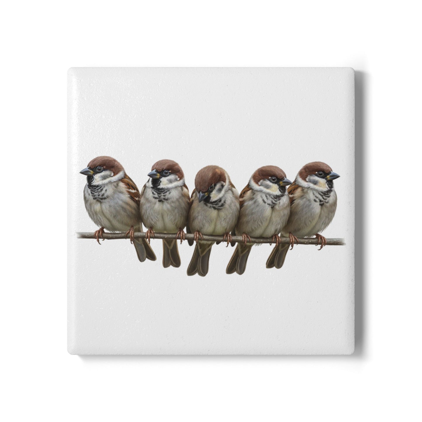 Spatzen Keramik-Untersetzer Vogelmotiv Weiß