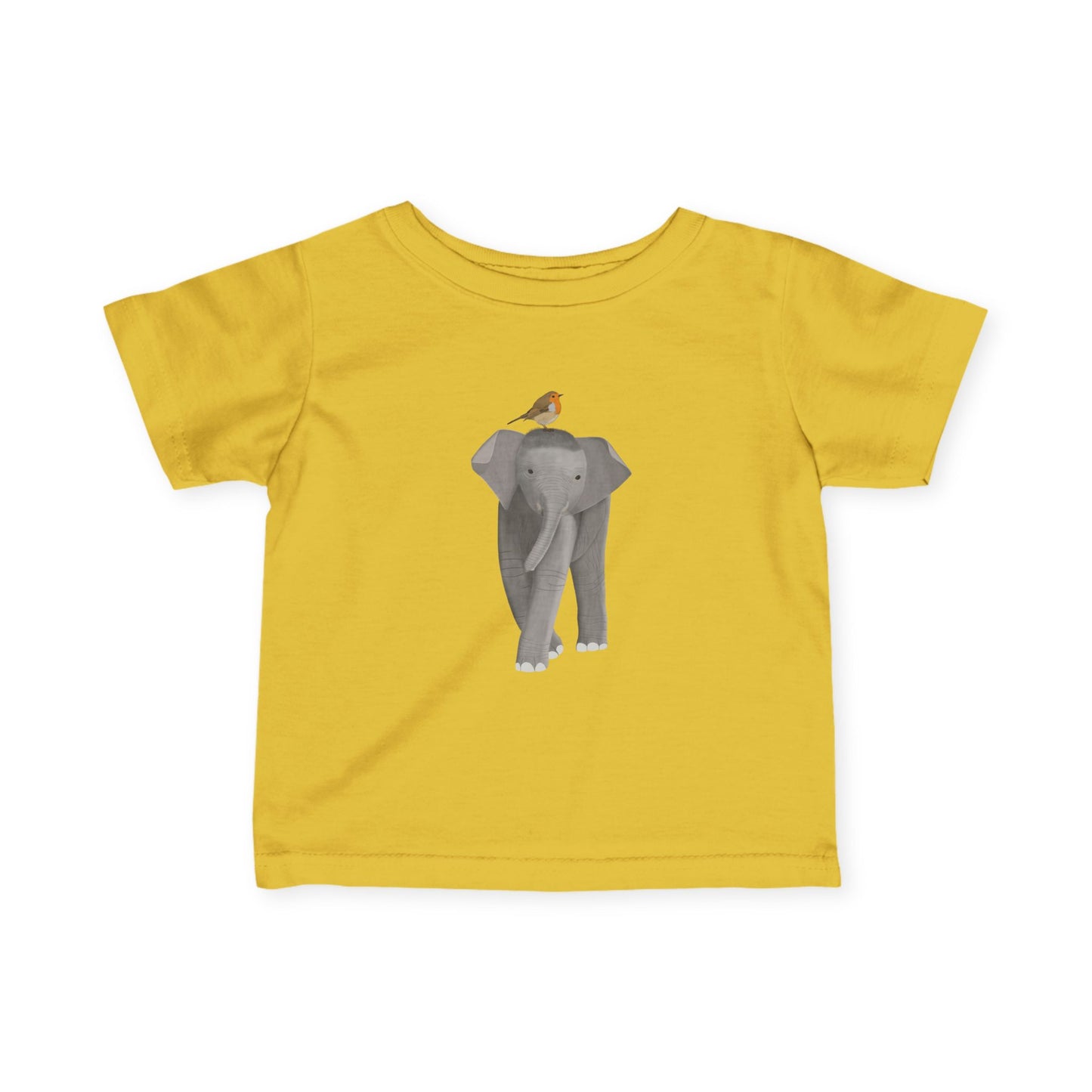 Süßes Elefant mit Rotkehlchen Vogel Tiermotiv T-Shirt für Babys und Kleinkinder