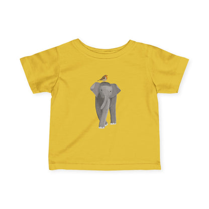 Süßes Elefant mit Rotkehlchen Vogel Tiermotiv T-Shirt für Babys und Kleinkinder
