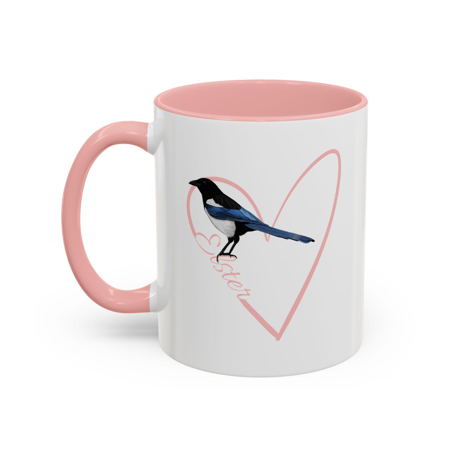 Elster mit Herz Singvogel Vogel Tasse Weiß Rosa