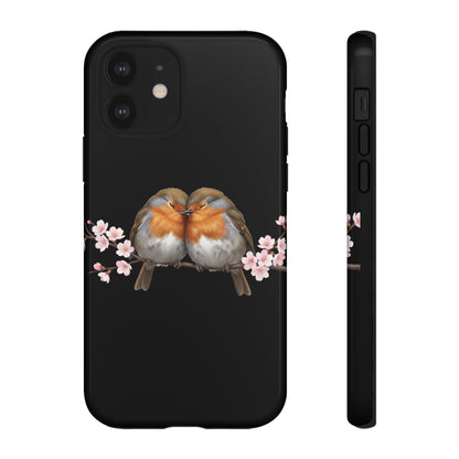 Rotkehlchen mit Kirschblüten Premium Handyhülle – Doppelt Geschützt & Rundum Bedruckt Schwarz
