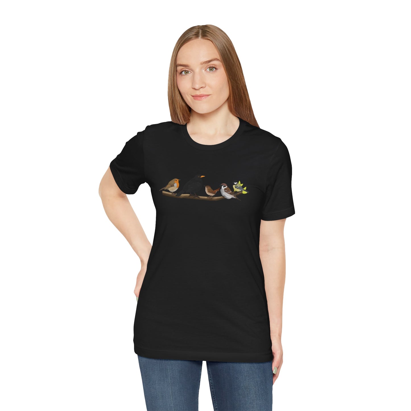 Vögel auf einem Ast T-Shirt Amsel Rotkehlchen Kohlmeise Zaunkönig Spatz Vogel Singvogel