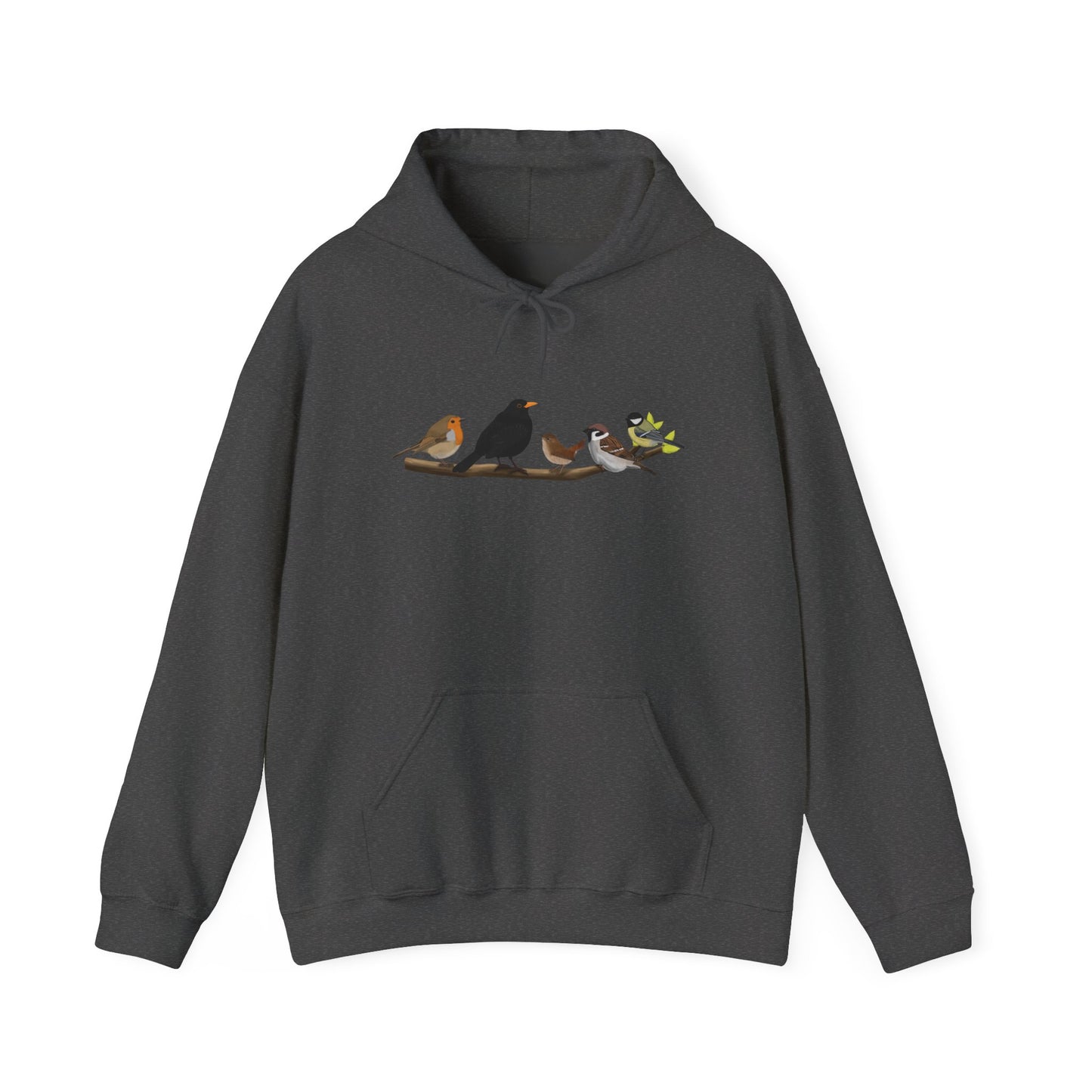 Vögel auf einem Ast Hoodie - Amsel Rotkehlchen Kohlmeise Kapuzenpullover für Vogelbeobachter & Naturliebhaber
