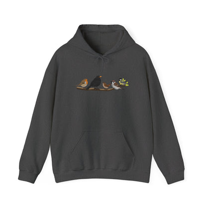 Vögel auf einem Ast Hoodie - Amsel Rotkehlchen Kohlmeise Kapuzenpullover für Vogelbeobachter & Naturliebhaber