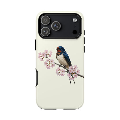 Rauchschwalbe Handyhülle in Cremeweiß | Florales Kirschblüten Vogel-Motiv für iPhone & Google Pixel