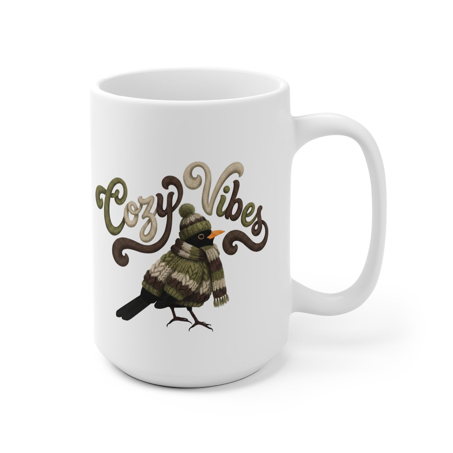Amsel mit Strickpullover Weihnachtliche Tasse mit Vogelmotiv Cozy Vibes – Ideal für Kakao & Kaffee