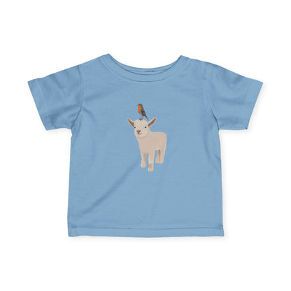 Süßes Lamm mit Rotkehlchen Vogel Tiermotiv T-Shirt für Babys und Kleinkinder